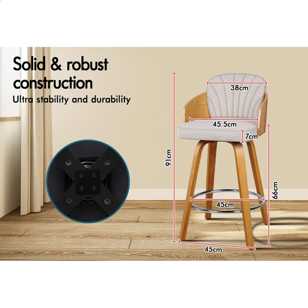 ALFORDSON Swivel Bar Stools 66cm Alice Kitchen Wooden Dining Chair x2/x4 - Picture 26 of 26