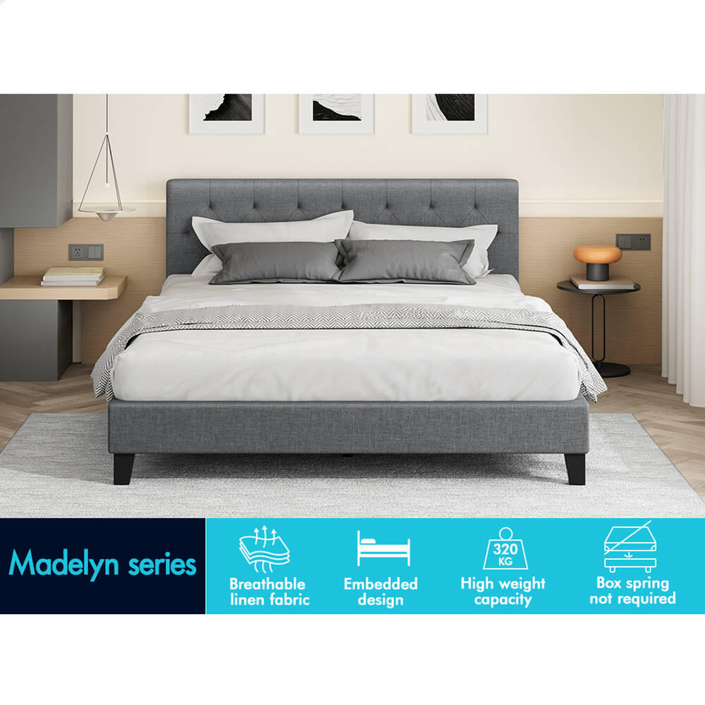 ALFORDSON Bed Frame Queen Double King Single Wooden Base Platform Grey Fabric - Picture 4 of 62