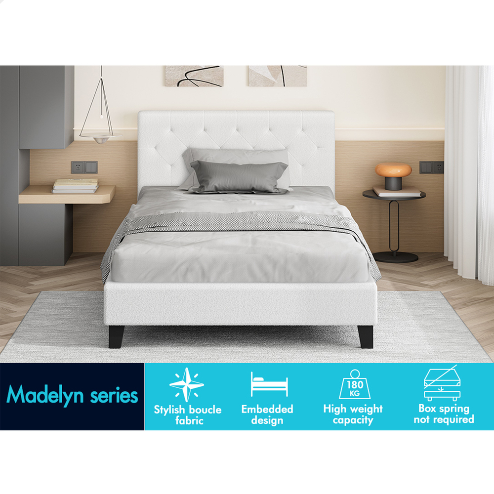 ALFORDSON Bed Frame Queen Double King Single Wooden Base Platform White Boucle - Picture 28 of 62