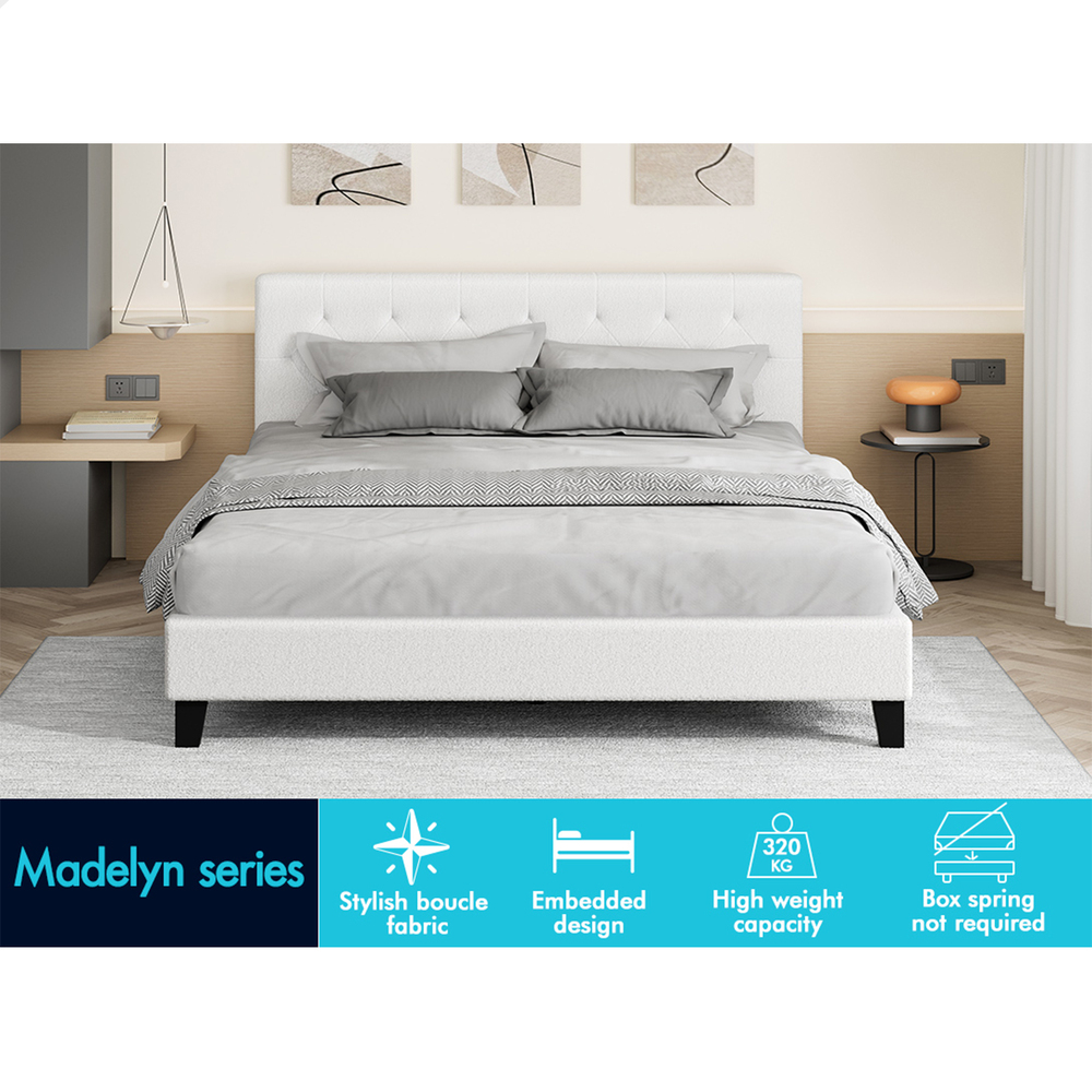 ALFORDSON Bed Frame Queen Double King Single Wooden Base Platform White Boucle - Picture 40 of 62