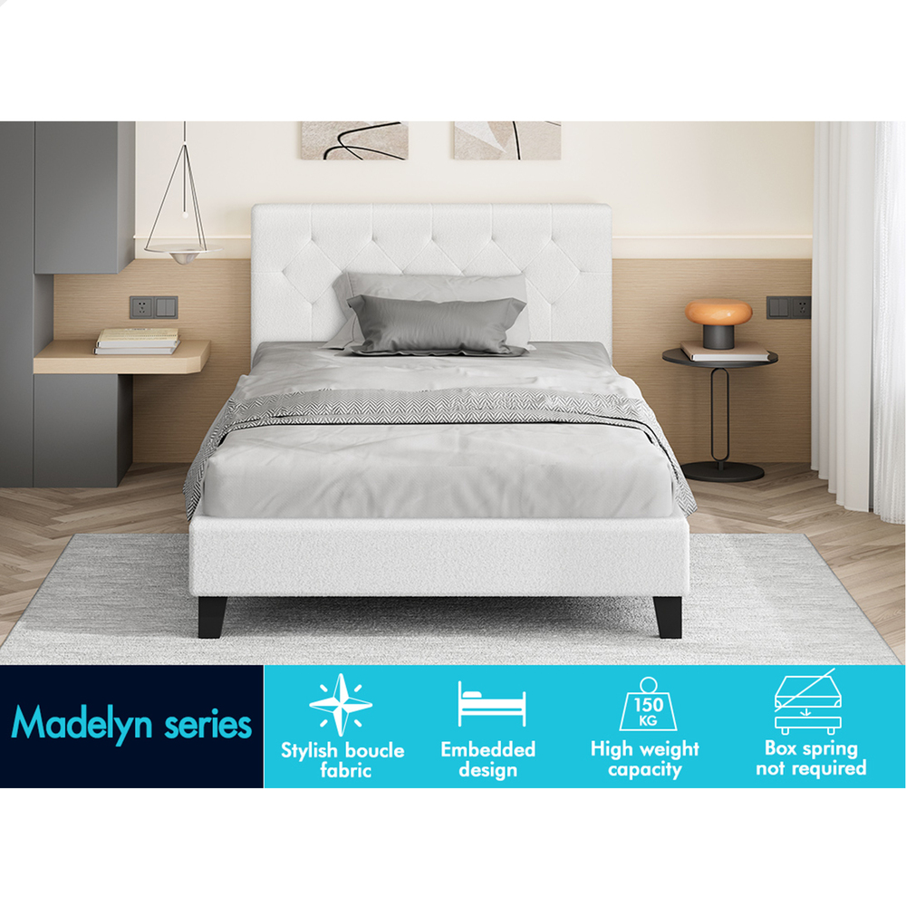 ALFORDSON Bed Frame Queen Double King Single Wooden Base Platform White Boucle - Picture 52 of 62