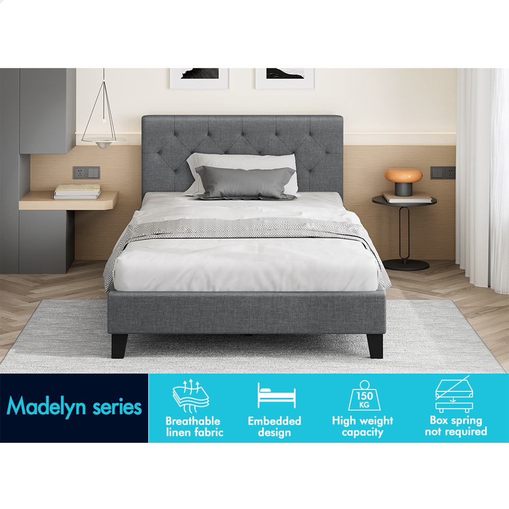 ALFORDSON Bed Frame Queen Double King Single Wooden Base Platform Grey Fabric - Picture 52 of 62