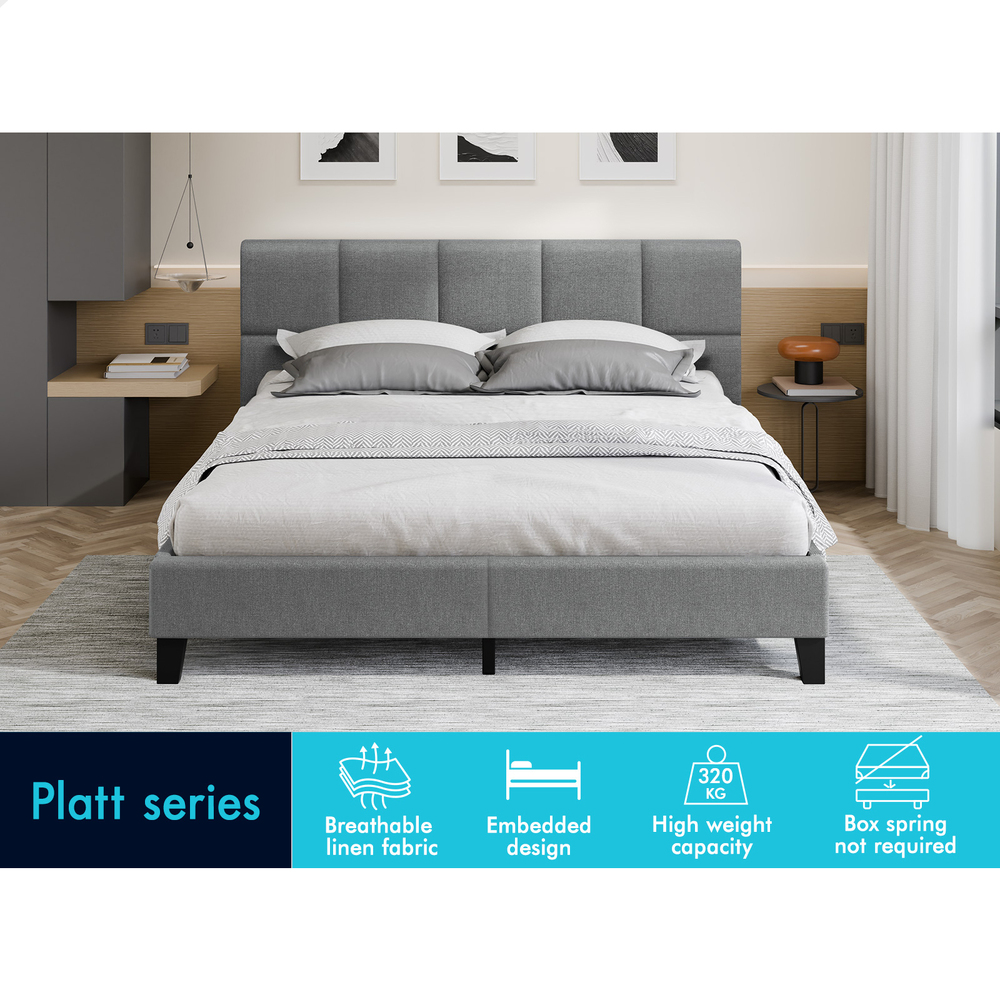 ALFORDSON Bed Frame Queen Double King Single Base Wooden Slats Fabric Grey - Picture 15 of 61