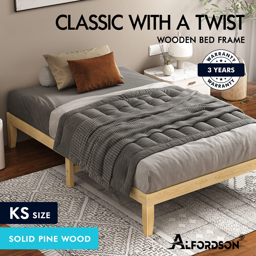 ALFORDSON Bed Frame Queen Double King Single Size Wooden Mattress Base White/Oak - Picture 266 of 864