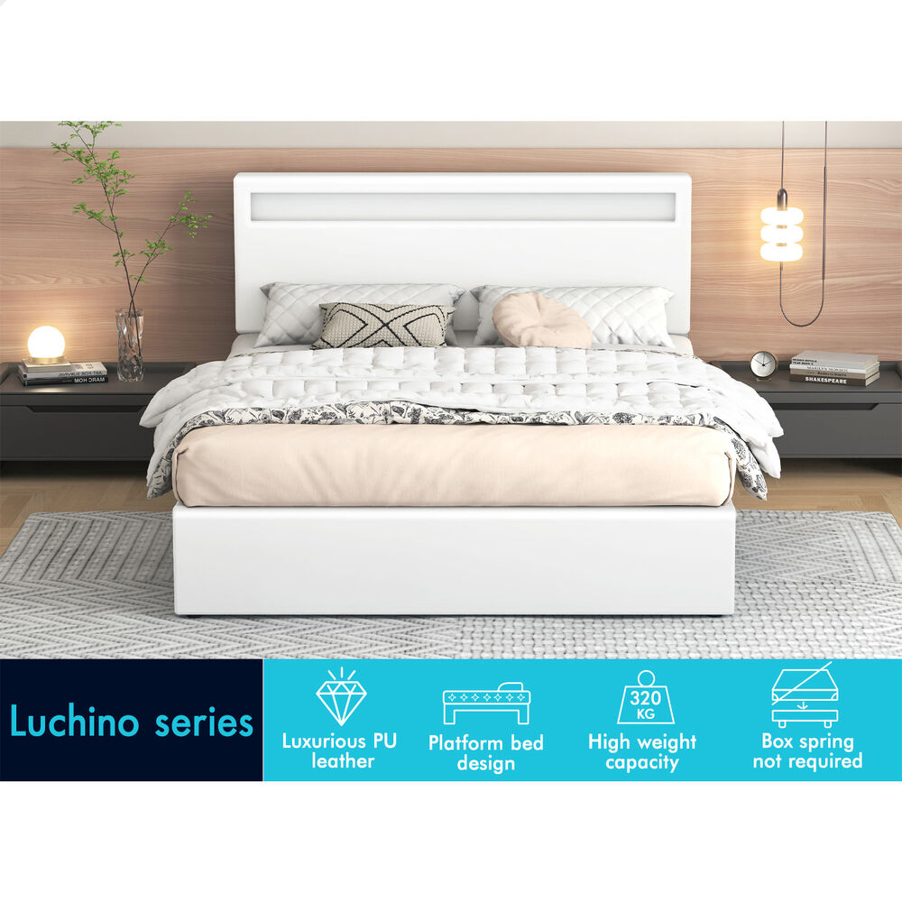ALFORDSON Bed Frame Double Queen King RGB LED Gas Lift Storage Base Leather - Picture 931 of 1,903