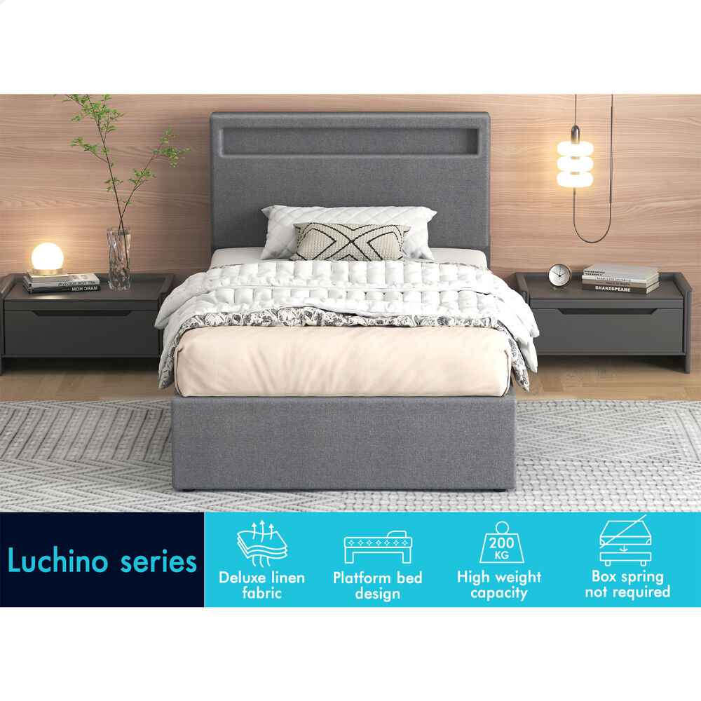 ALFORDSON Bed Frame Double Queen King RGB LED Gas Lift Storage Base Leather - Picture 1,013 of 1,903