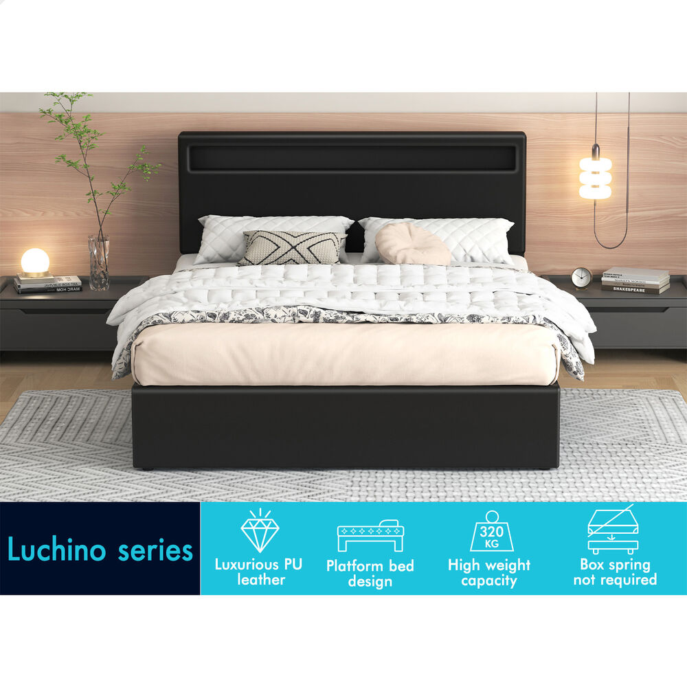 ALFORDSON Bed Frame Double Queen King RGB LED Gas Lift Storage Base Leather - Picture 1,035 of 1,903