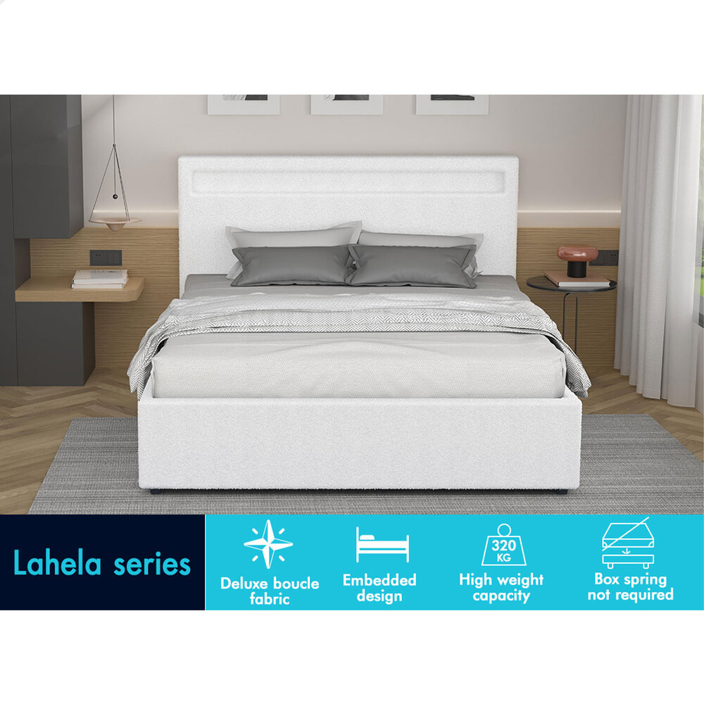 ALFORDSON Bed Frame Double Queen King RGB LED Gas Lift Storage Base Boucle - Picture 28 of 38