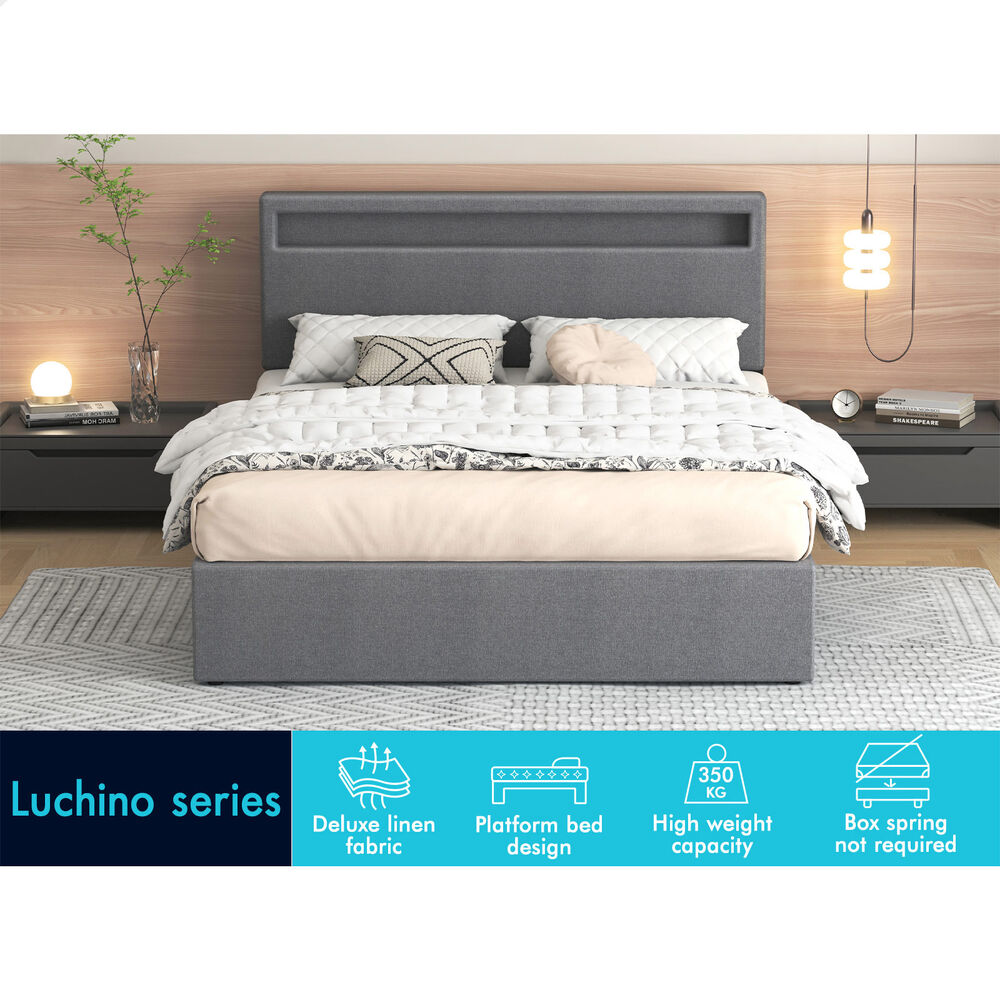 ALFORDSON Bed Frame Double Queen King Single RGB LED Gas Lift Storage Base - Picture 62 of 225