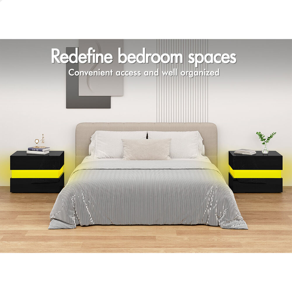 ALFORDSON Bedside Table RGB LED Nightstand 2/3 Drawers 4 Side High Gloss - Picture 26 of 111