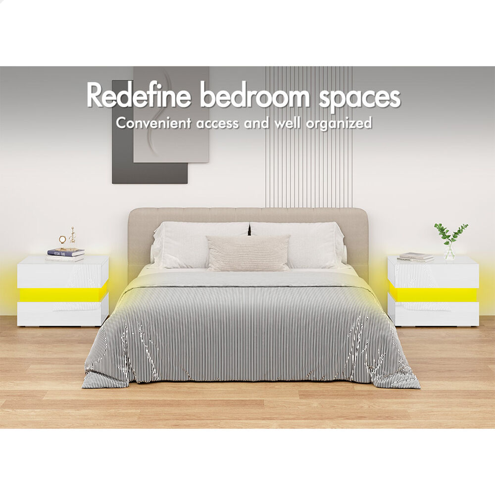 ALFORDSON Bedside Table RGB LED Nightstand 1/2/3 Drawers Side Table Storage - Picture 341 of 521