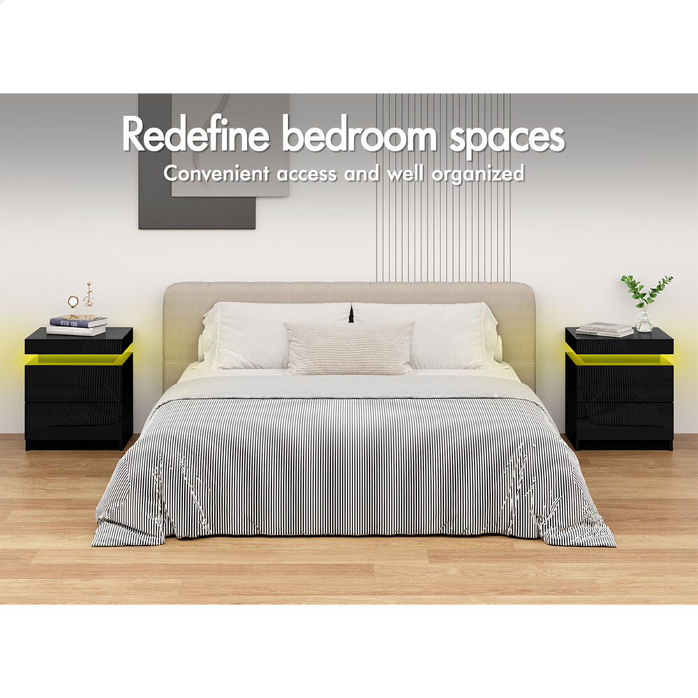 ALFORDSON Bedside Table RGB LED Nightstand 2/3 Drawers 4 Side High Gloss - Picture 48 of 111