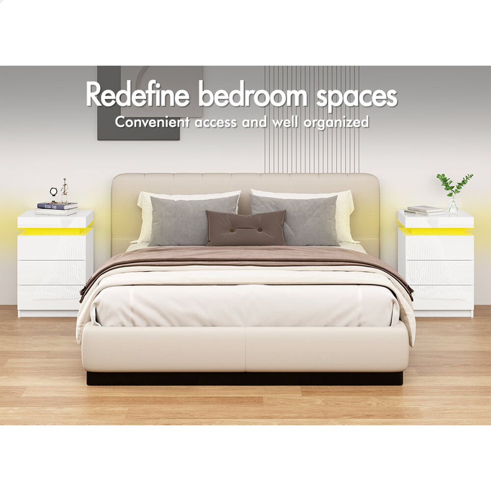 ALFORDSON Bedside Table RGB LED Nightstand 2/3 Drawers 4 Side High Gloss - Picture 80 of 111