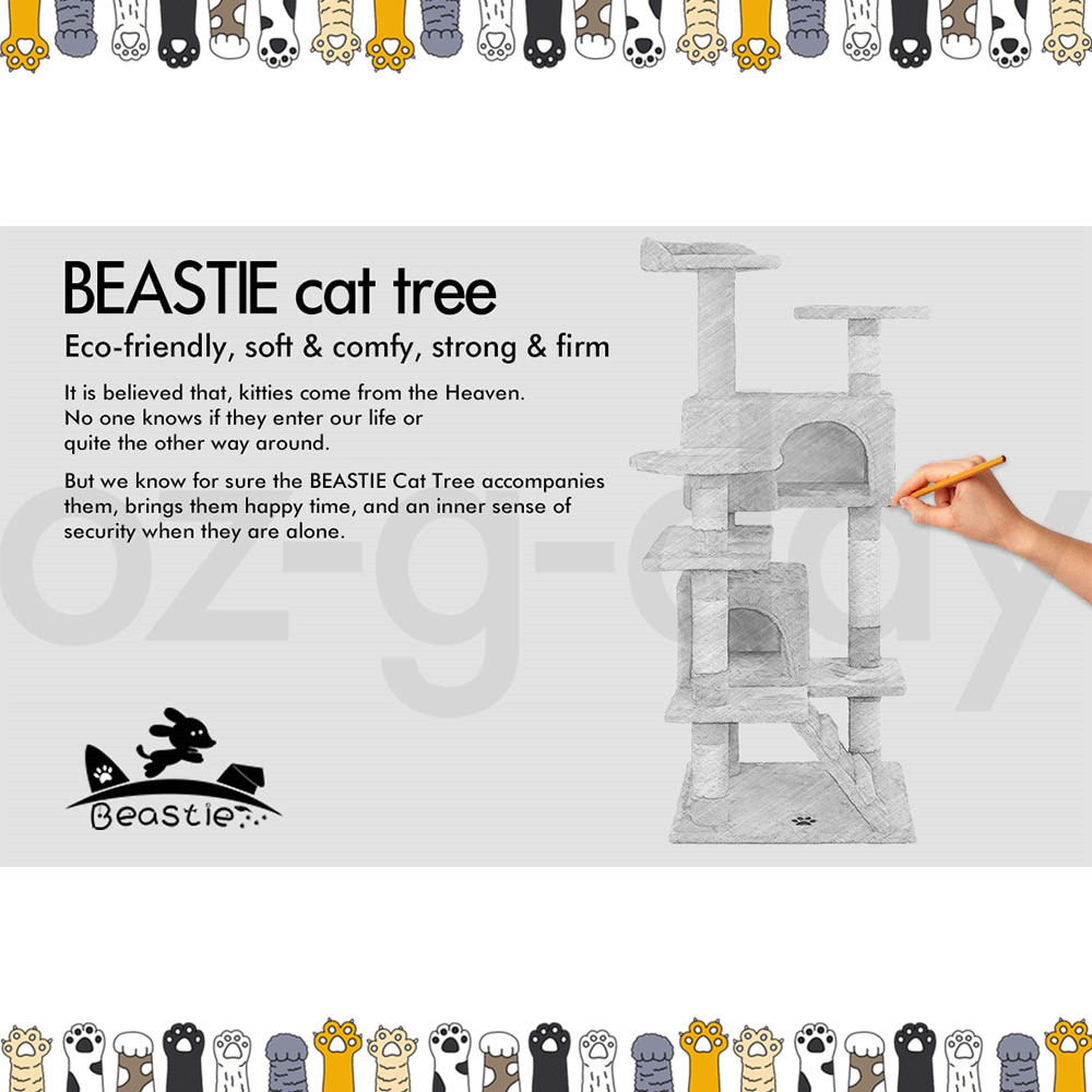BEASTIE Cat Tree Scratching Post Scratcher Tower Condo House Furniture Wood 134 - Picture 25 of 32