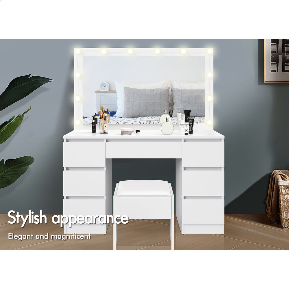 ALFORDSON Dressing Table Stool Set Makeup Mirror Storage Vanity Desk LED Bulbs - Picture 10 of 520