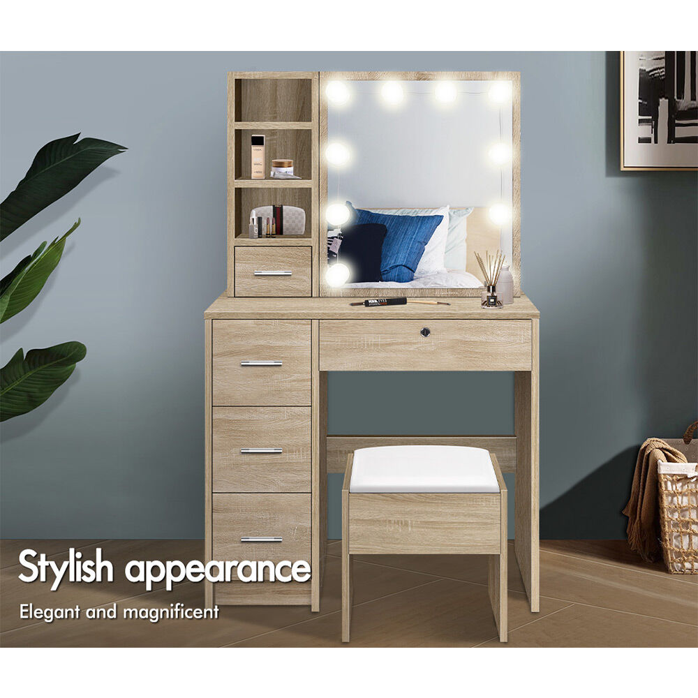 ALFORDSON Dressing Table Stool Set Makeup Mirror Storage Vanity Desk LED Bulbs - Picture 56 of 520