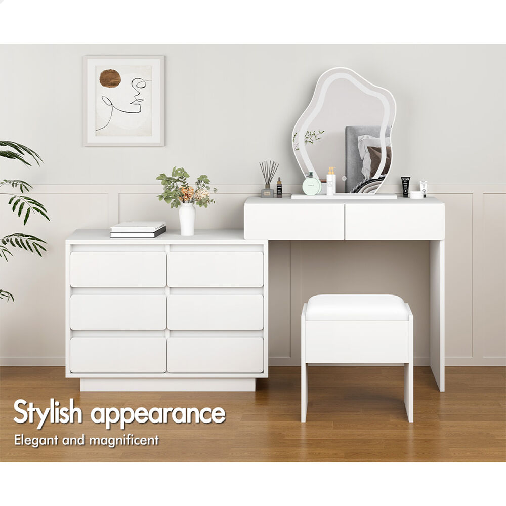ALFORDSON Dressing Table Stool Set Makeup Mirror Vanity Desk LED 8 Drawers - Picture 20 of 54