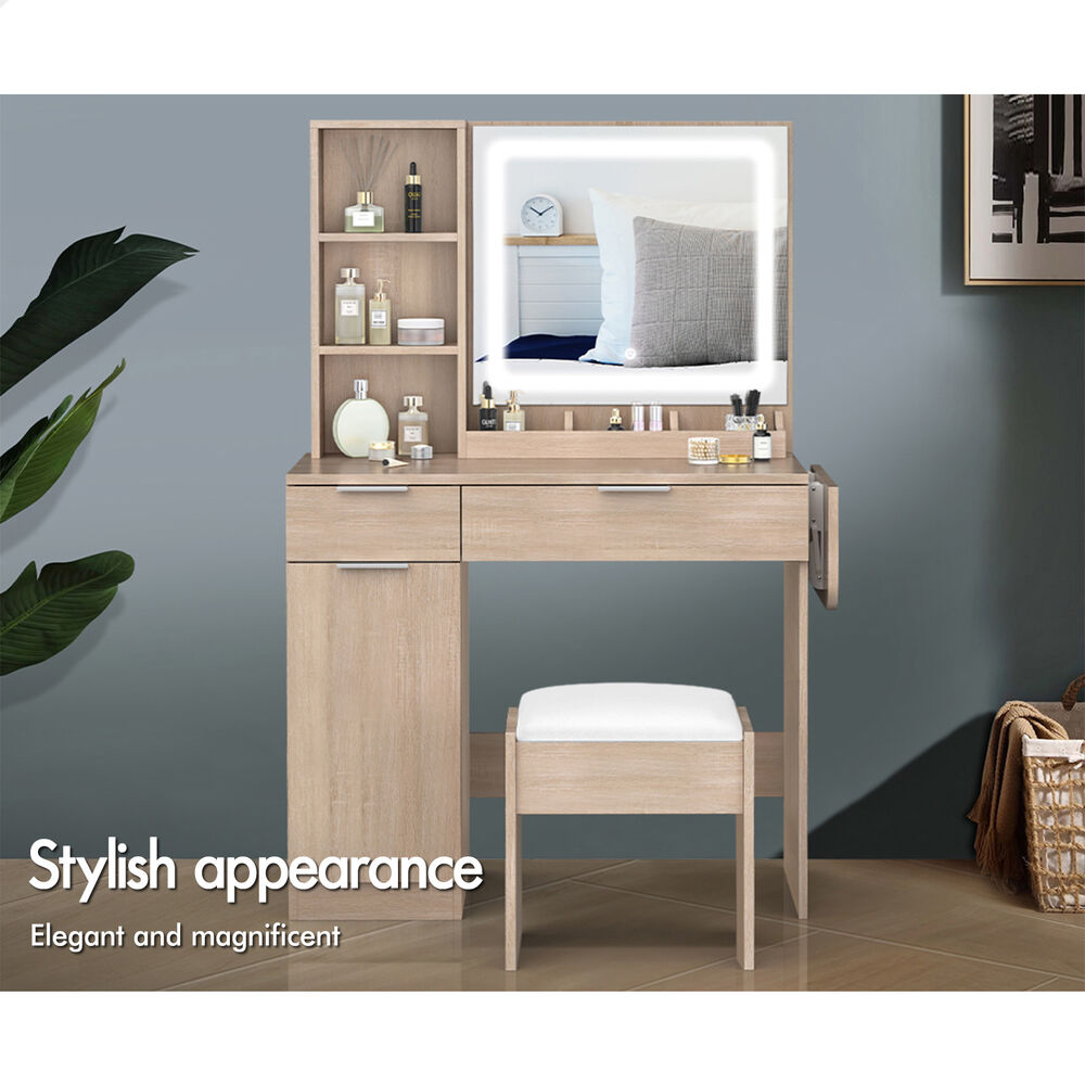 ALFORDSON Dressing Table Stool Set LED Vanity Desk Makeup Mirror Drawer Bedroom - Picture 20 of 42