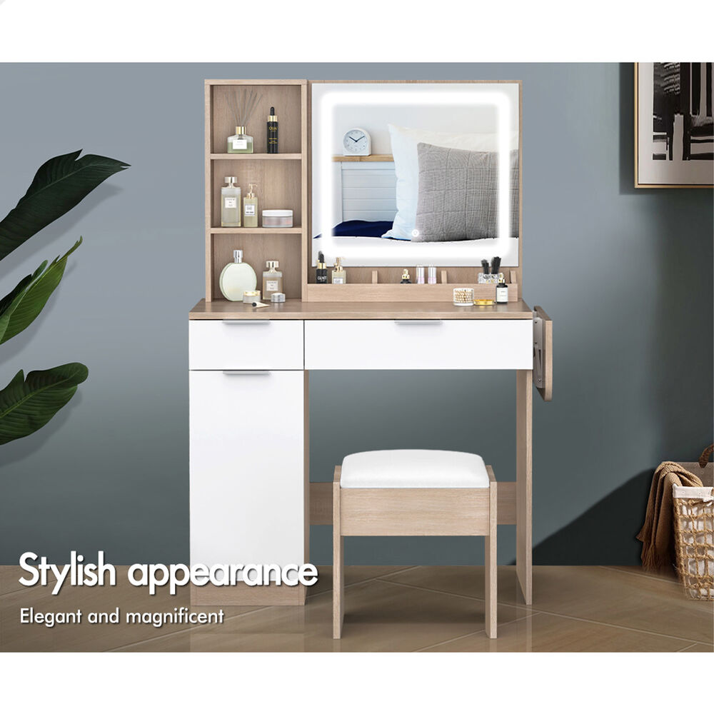 ALFORDSON Dressing Table Stool Set LED Vanity Desk Makeup Mirror Drawer Bedroom - Picture 32 of 42