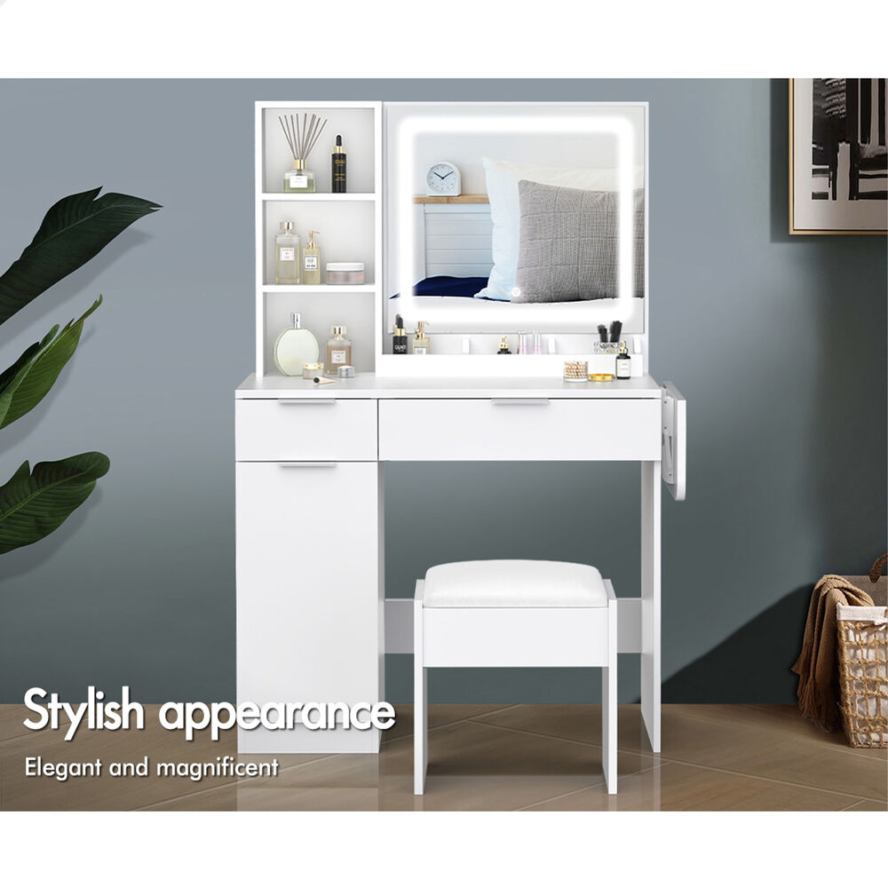 ALFORDSON Dressing Table Stool Set Makeup Mirror Storage Desk LED 10/12 Bulbs - Picture 582 of 671