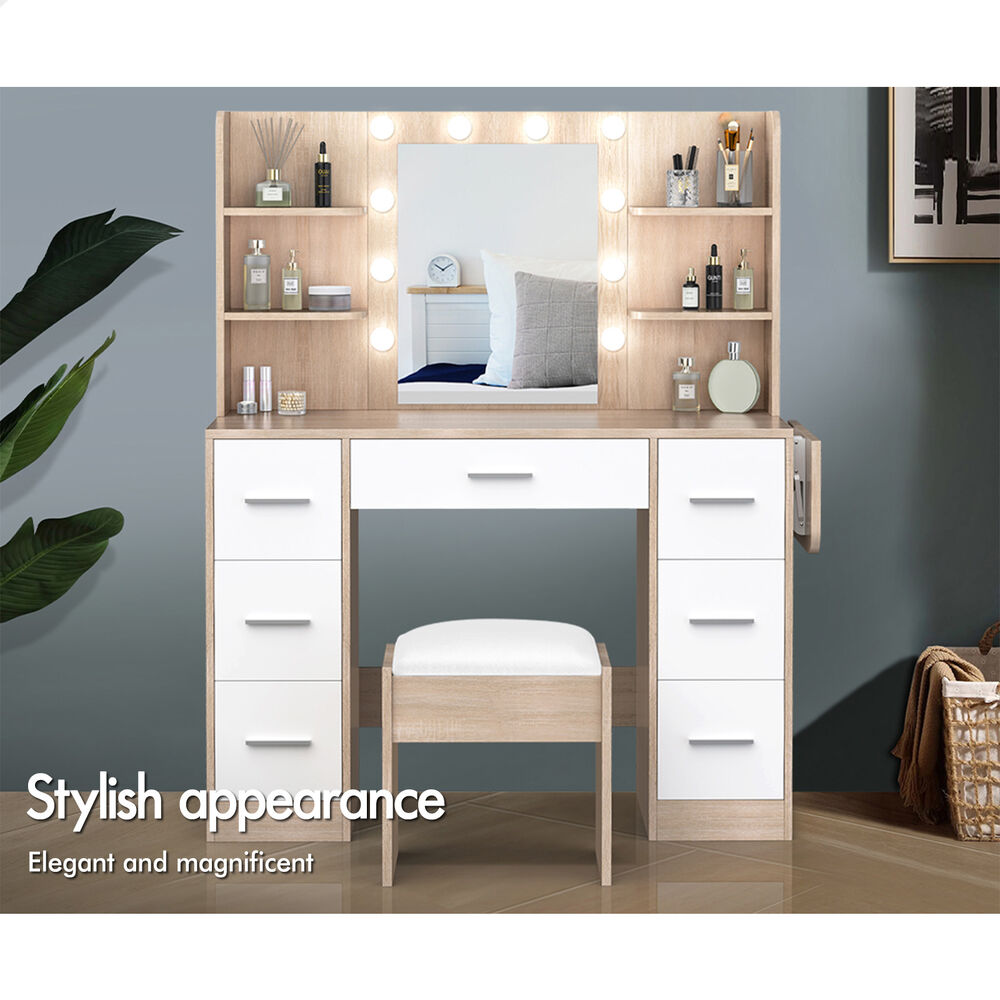 ALFORDSON Dressing Table Stool Set Makeup Mirror Storage Vanity Desk LED Bulbs - Picture 451 of 520