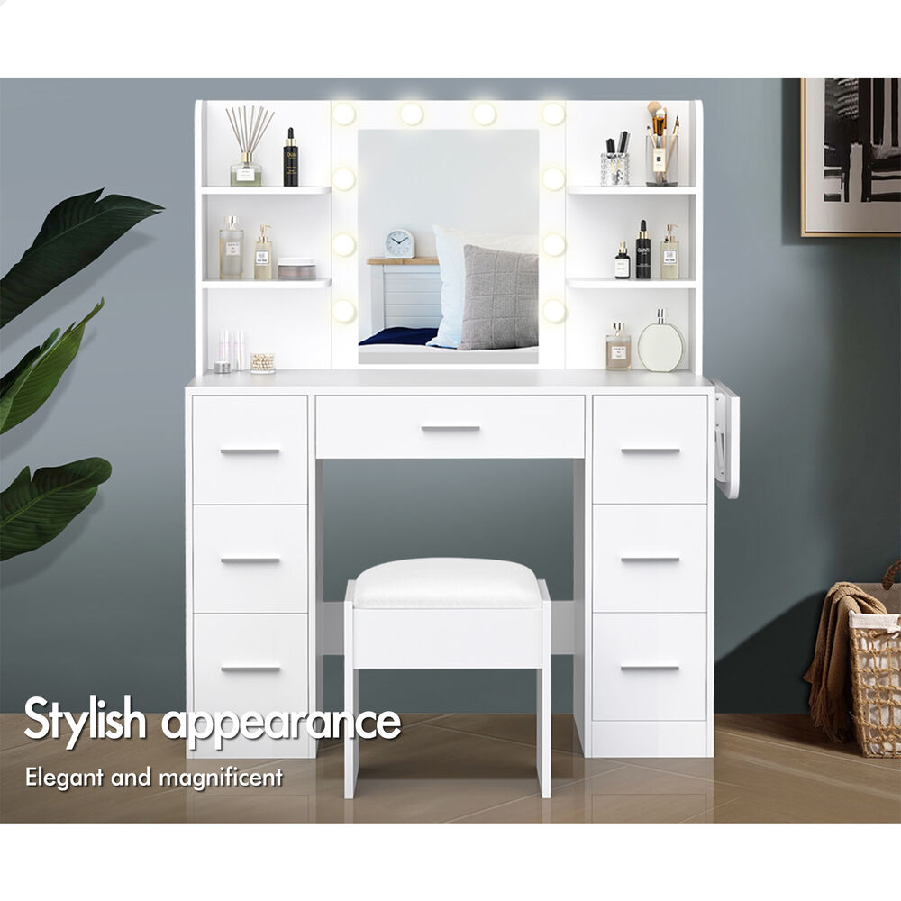 ALFORDSON Dressing Table Stool Set Makeup Mirror Storage Vanity Desk LED Bulbs - Picture 463 of 520