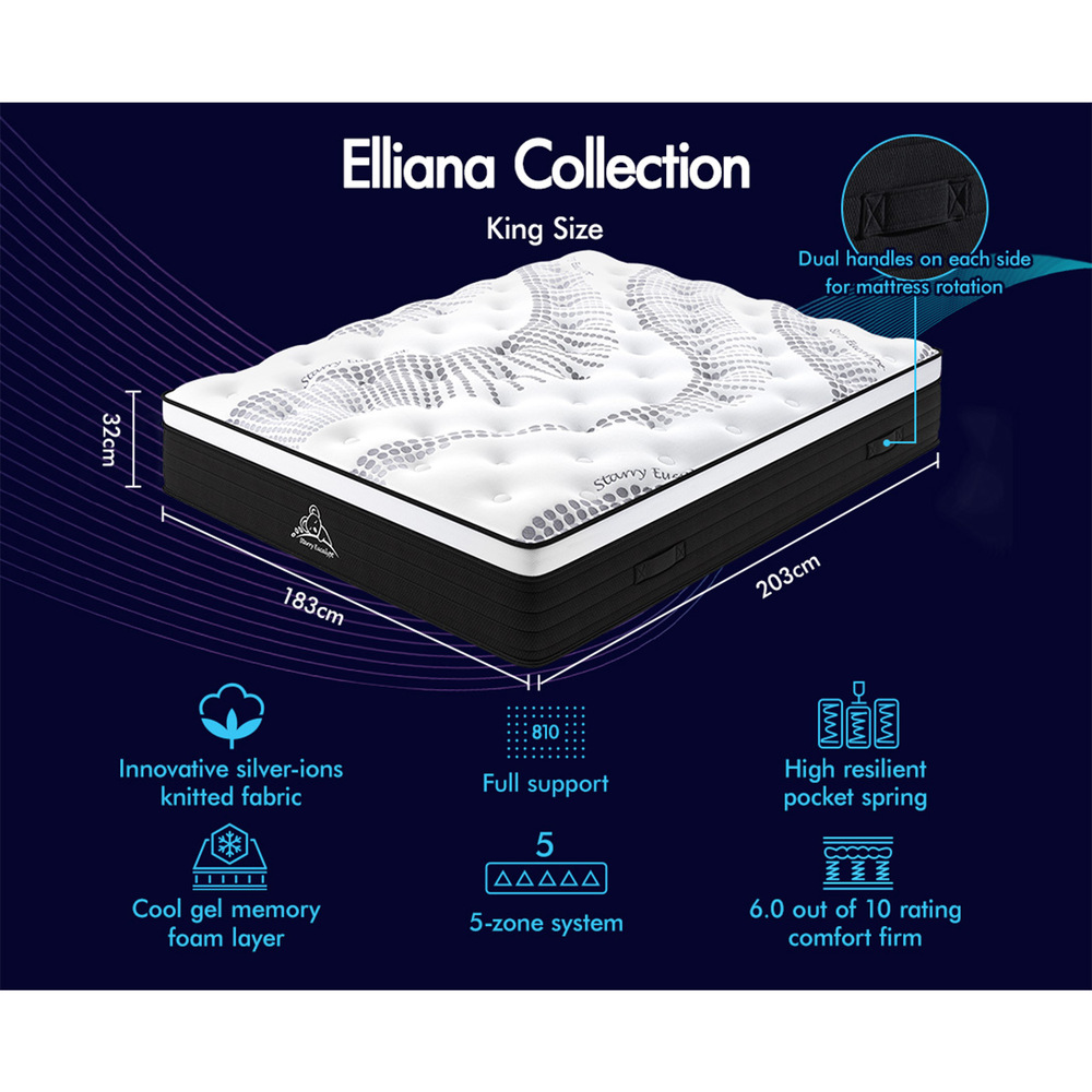 STARRY EUCALYPT Mattress Queen Double King Single Bed Spring Foam Euro PillowTop - Picture 410 of 876