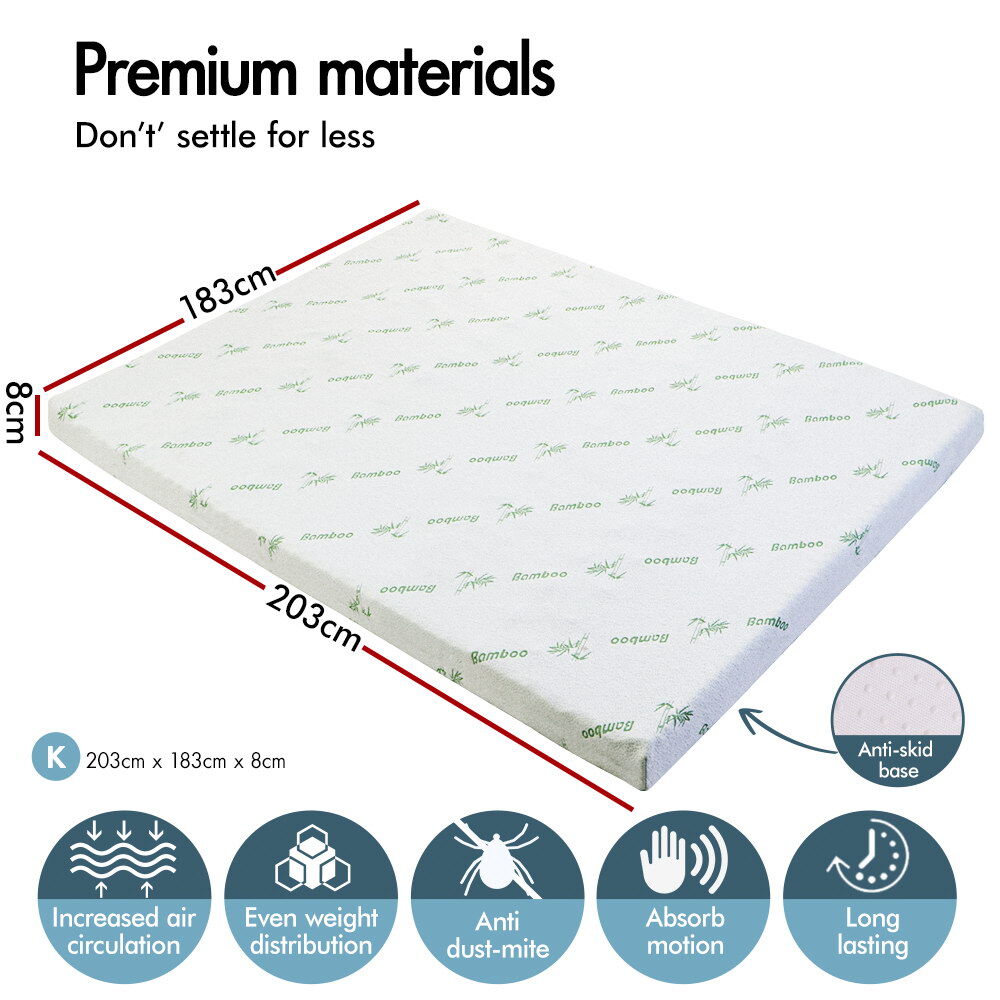 STARRY EUCALYPT Memory Foam Mattress Topper 5/8/10/12cm Bamboo 7-Zone Cool Gel - Picture 302 of 912