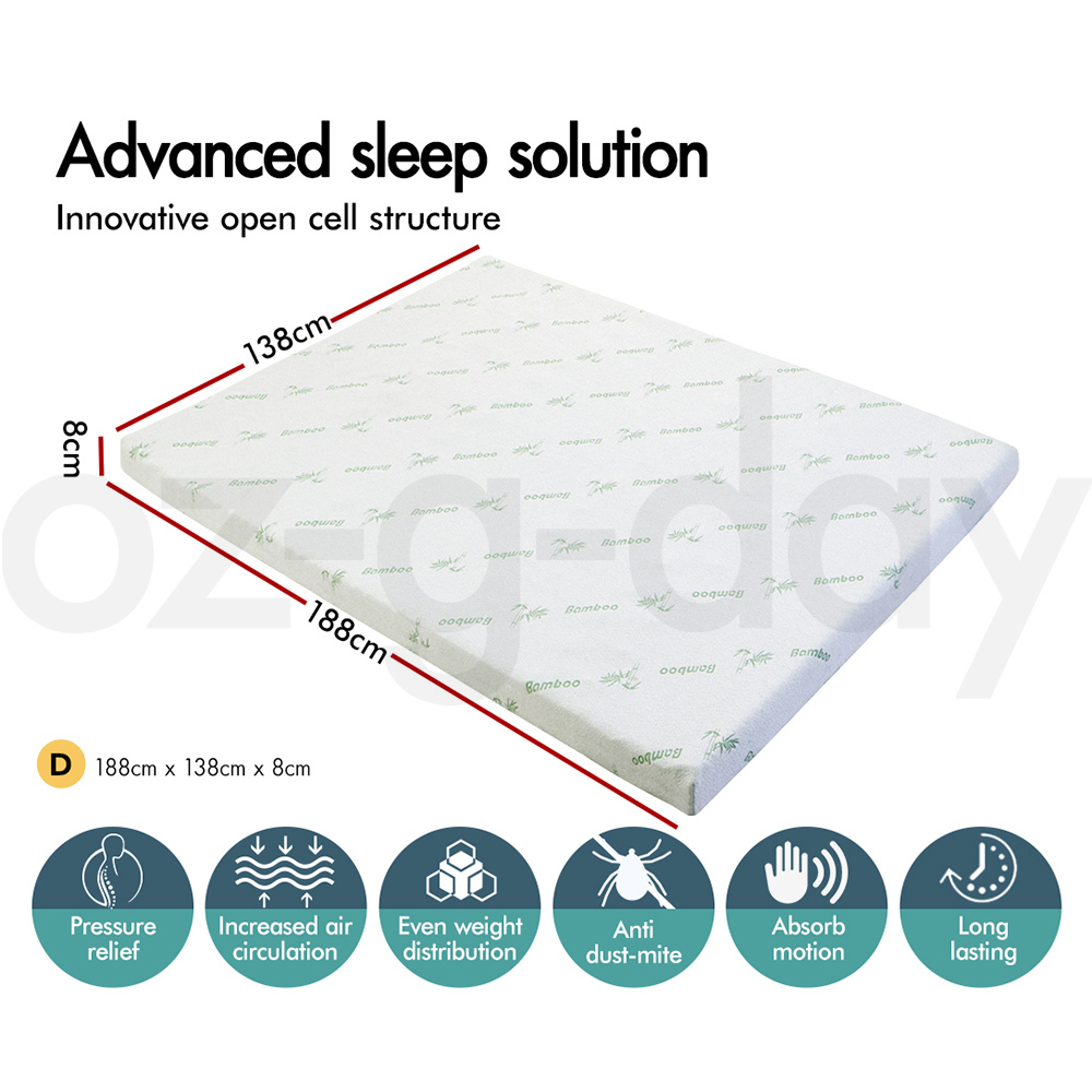 STARRY EUCALYPT Memory Foam Mattress Topper 5/8/10/12cm Bamboo 7-Zone Cool Gel - Picture 458 of 912