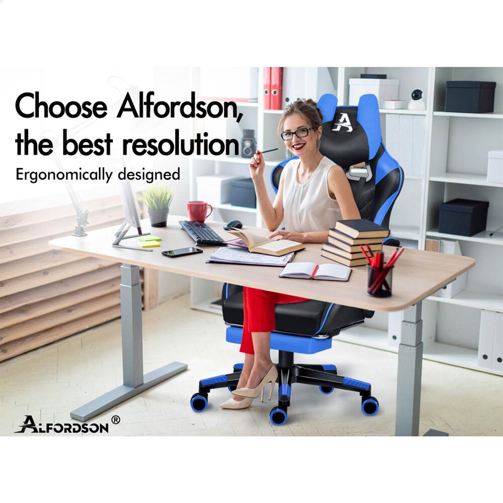 ALFORDSON Gaming Chair Office Executive Racer Larger Lumbar Cushion Seat Leather - Picture 16 of 74