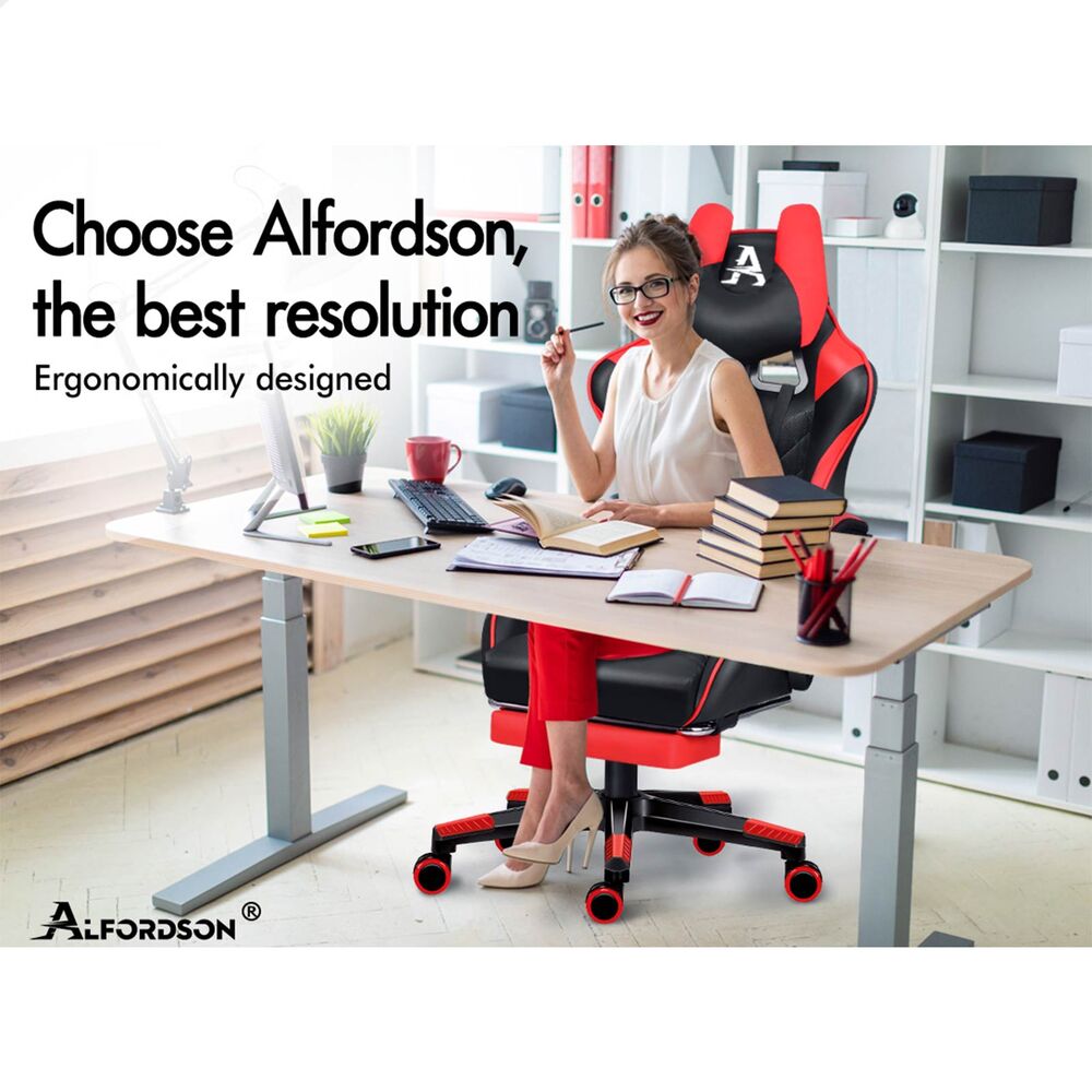 ALFORDSON Gaming Chair Office Executive Racer Larger Lumbar Cushion Seat Leather - Picture 52 of 74