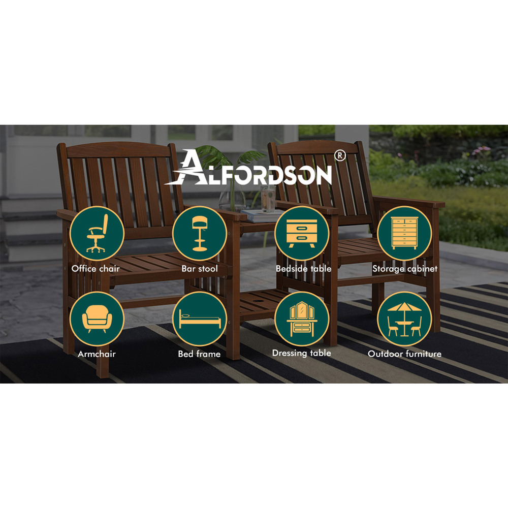 ALFORDSON Outdoor Garden Bench Wooden Loveseat Patio Chairs Table Furniture Set - Picture 6 of 31
