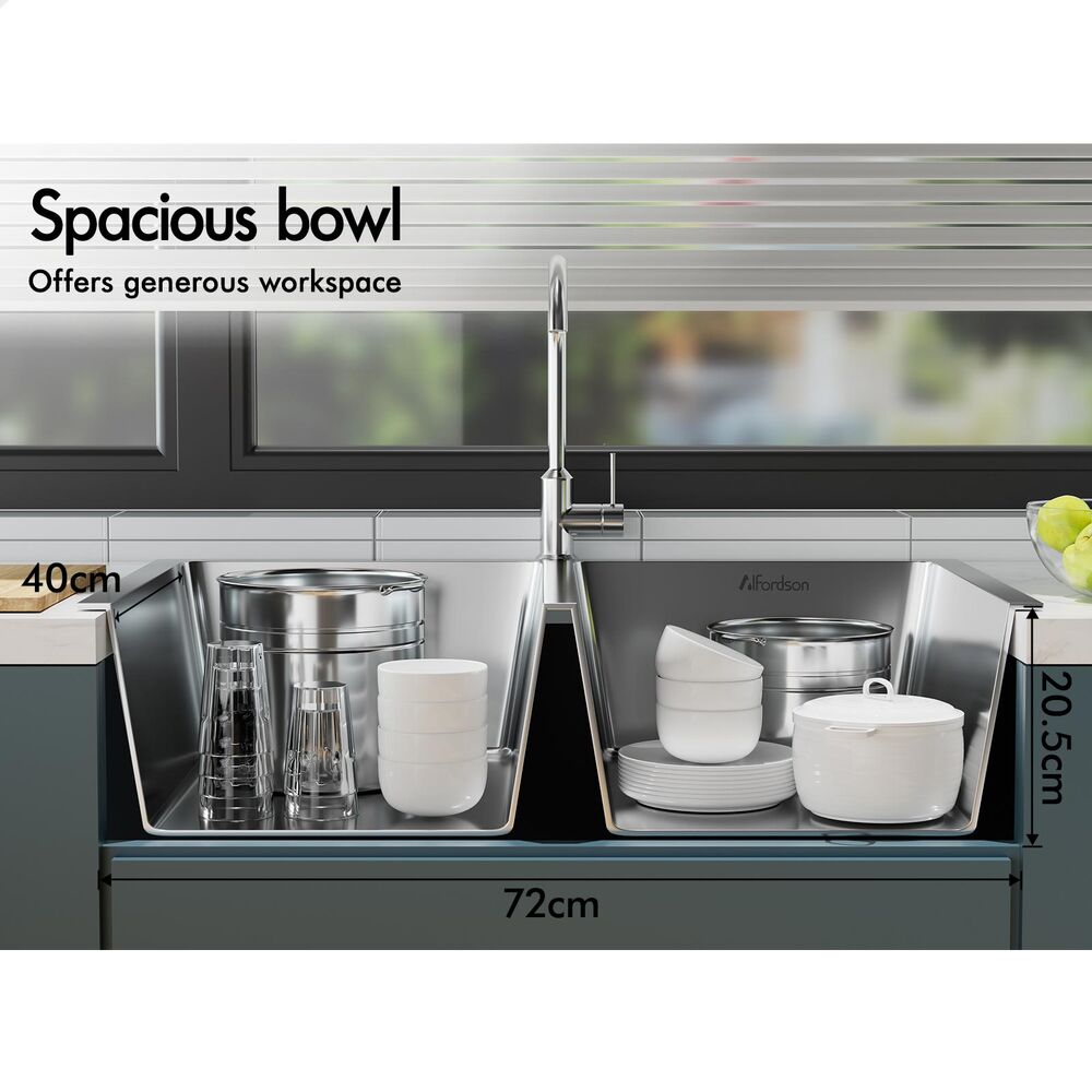 ALFORDSON Kitchen Sink Basin Stainless Steel Top Flush Under Mount Double Bowl - Picture 5 of 69