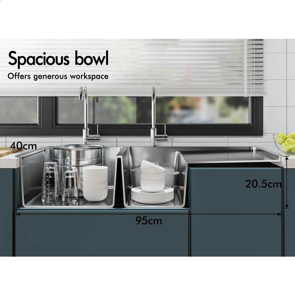 ALFORDSON Kitchen Sink Basin Stainless Steel Top Flush Under Mount Double Bowl - Picture 49 of 69