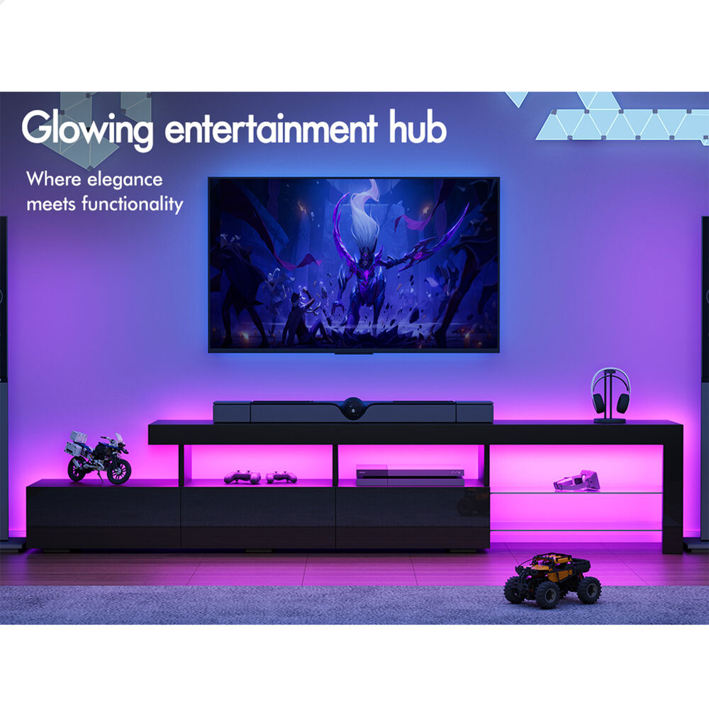 ALFORDSON Entertainment Unit 220cm TV Cabinet Stand LED Lights Gloss Storage - Picture 14 of 48
