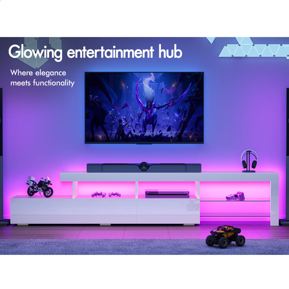 ALFORDSON Entertainment Unit 220cm TV Cabinet Stand LED Lights Gloss Storage - Picture 38 of 48
