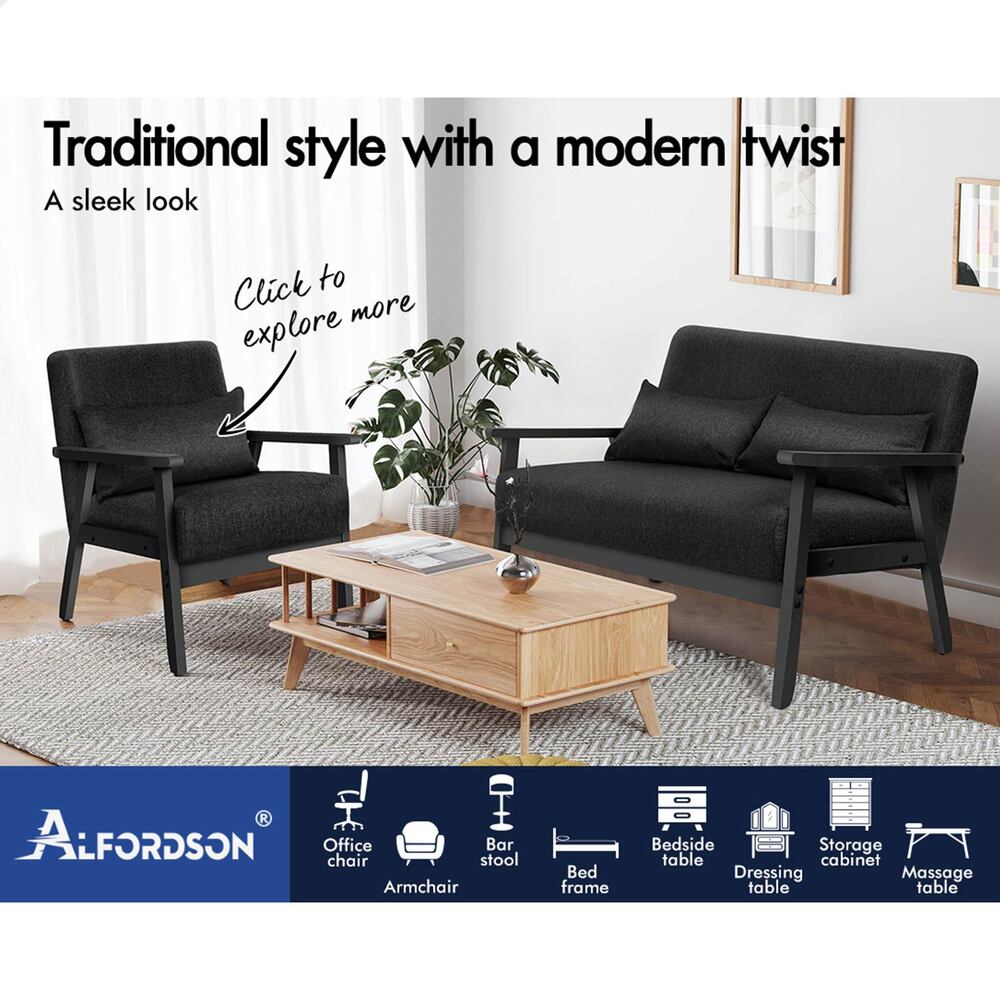 ALFORDSON Armchair Lounge Chair 1/2 Seater Sofa Accent Chair Fabric Loveseat - Picture 14 of 84