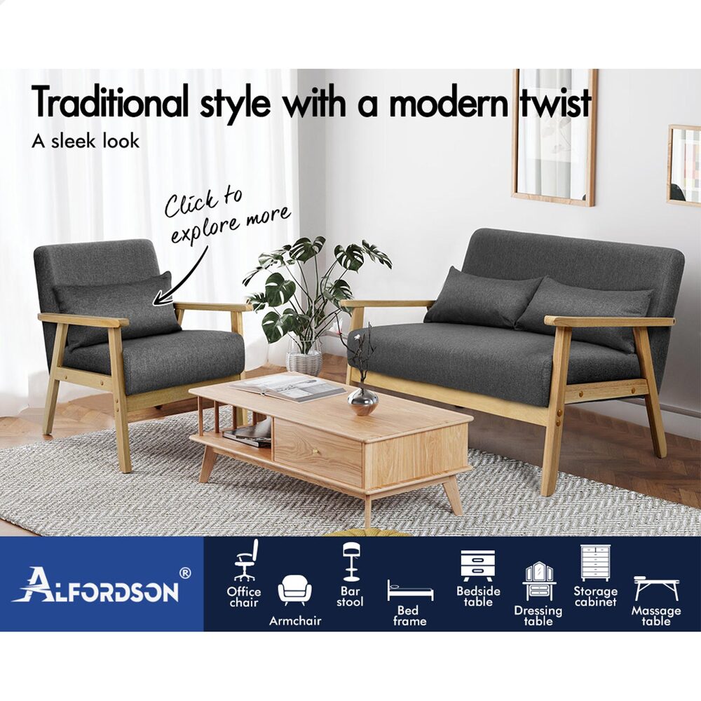 ALFORDSON Armchair Lounge Chair 1/2 Seater Sofa Accent Chair Fabric Loveseat - Picture 26 of 84