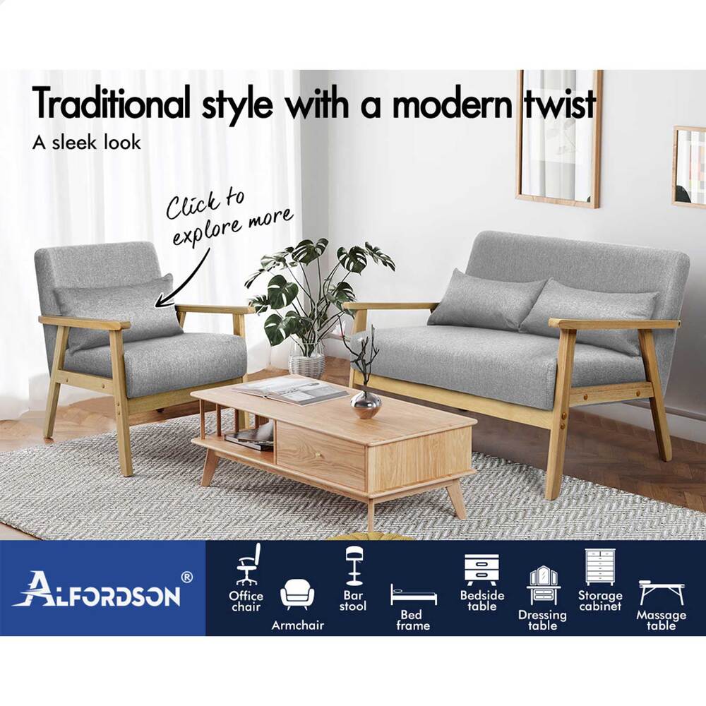ALFORDSON Armchair Lounge Chair 1/2 Seater Sofa Accent Chair Fabric Loveseat - Picture 38 of 84