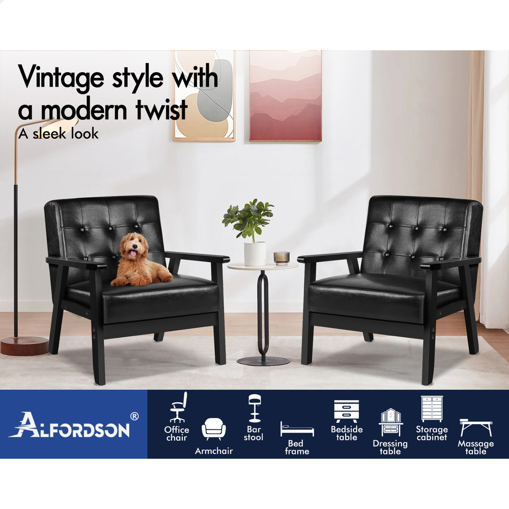 ALFORDSON Armchair Lounge Chair Tufted Accent Arm Chair PU Leather Sofa Couch - Picture 14 of 48