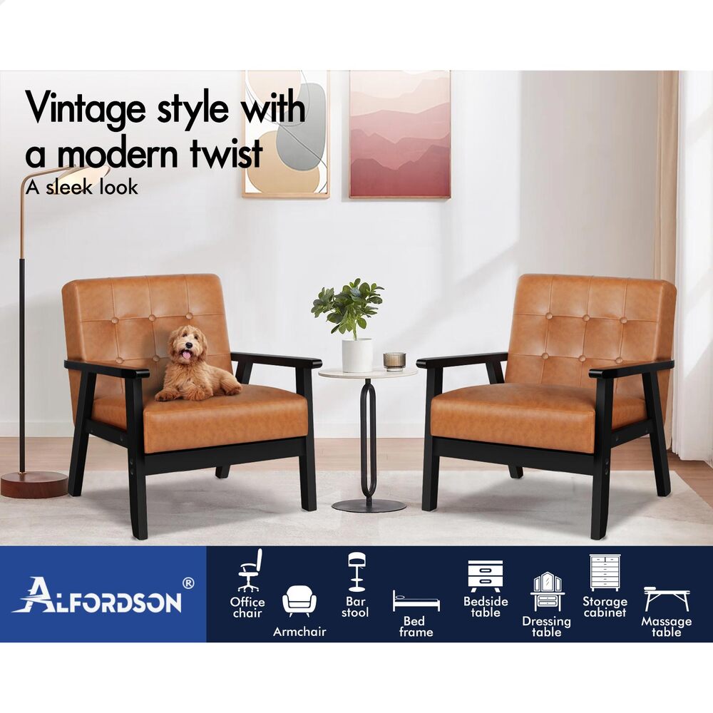 ALFORDSON Armchair Lounge Chair Tufted Accent Arm Chair PU Leather Sofa Couch - Picture 38 of 48