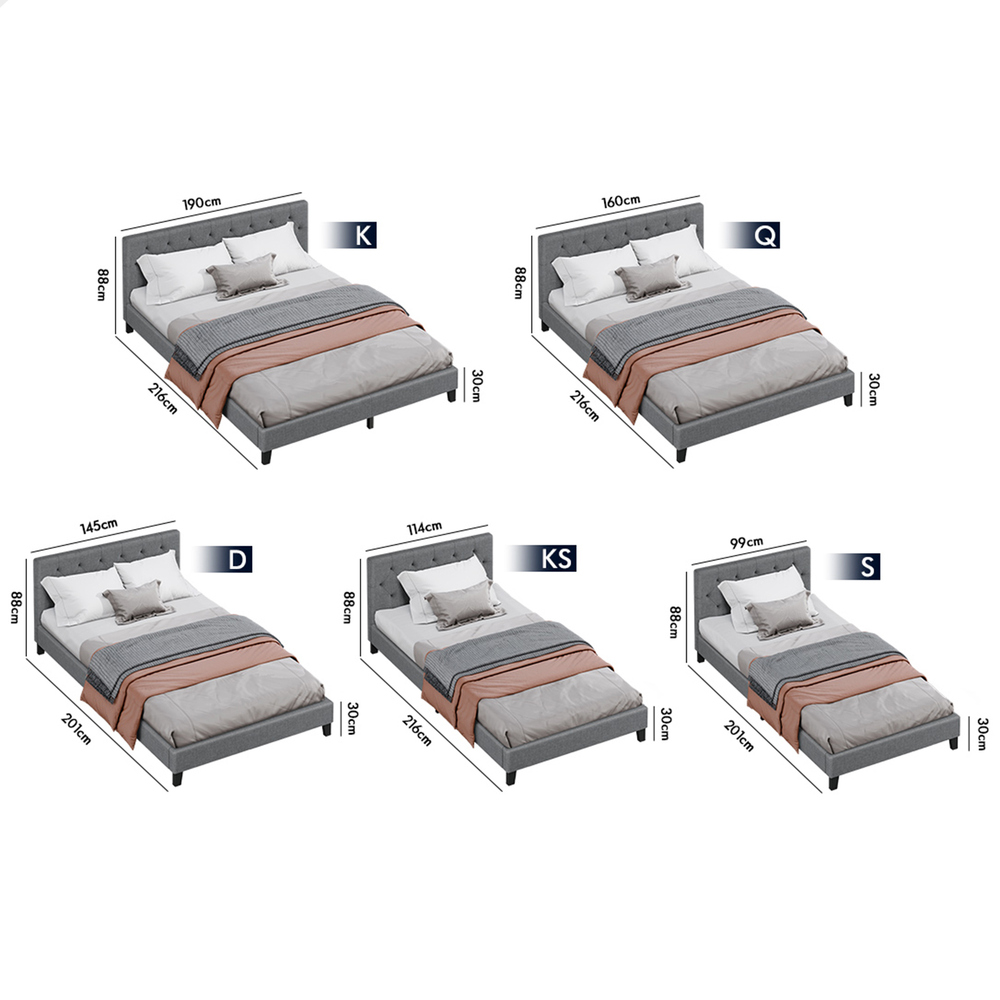ALFORDSON Bed Frame Queen Double King Single Wooden Base Platform Grey Fabric - Picture 25 of 62