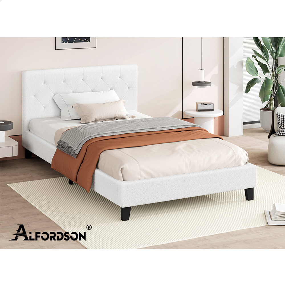 ALFORDSON Bed Frame Queen Double King Single Wooden Base Platform White Boucle - Picture 37 of 62