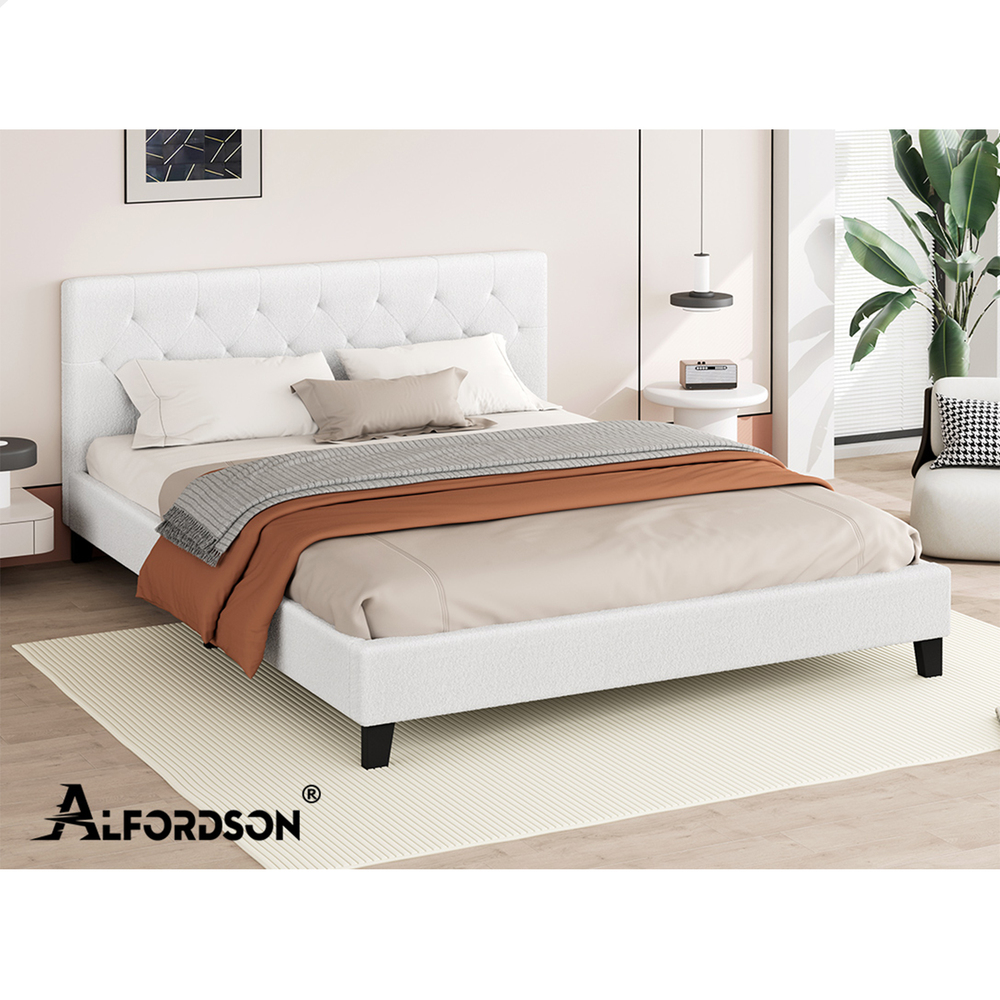 ALFORDSON Bed Frame Queen Double King Single Wooden Base Platform White Boucle - Picture 49 of 62