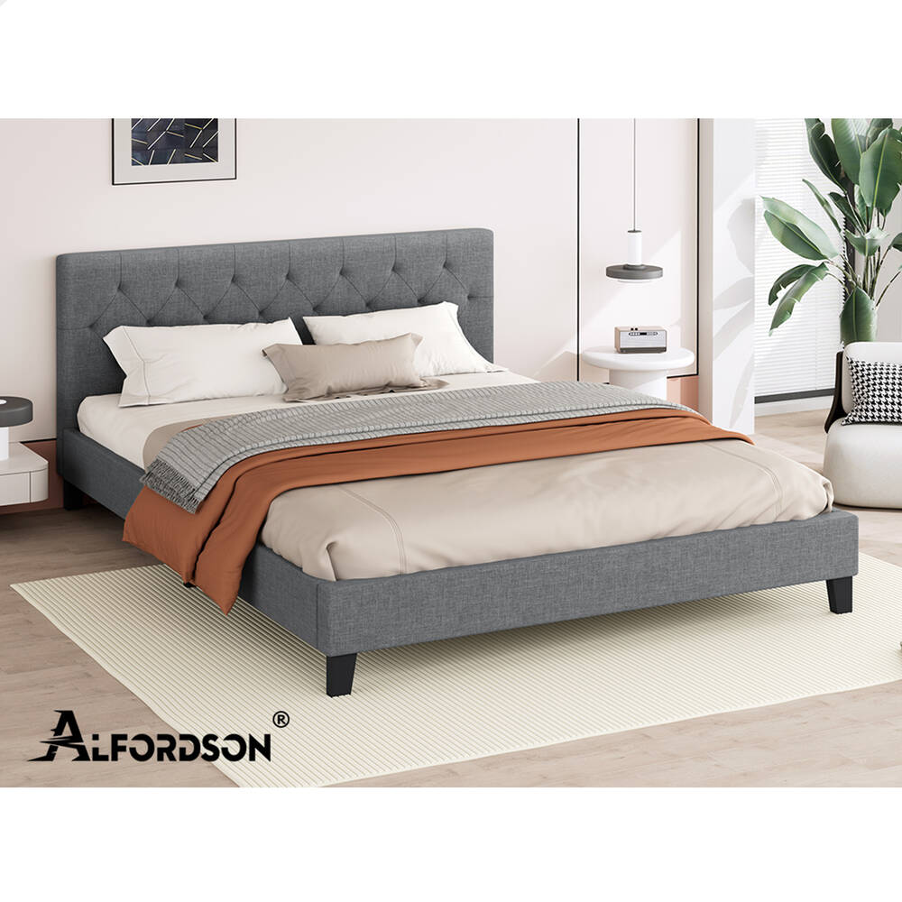 ALFORDSON Bed Frame Queen Double King Single Wooden Base Platform Grey Fabric - Picture 49 of 62