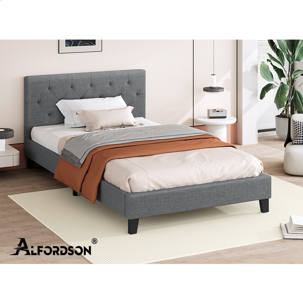ALFORDSON Bed Frame Queen Double King Single Wooden Base Platform Grey Fabric - Picture 61 of 62