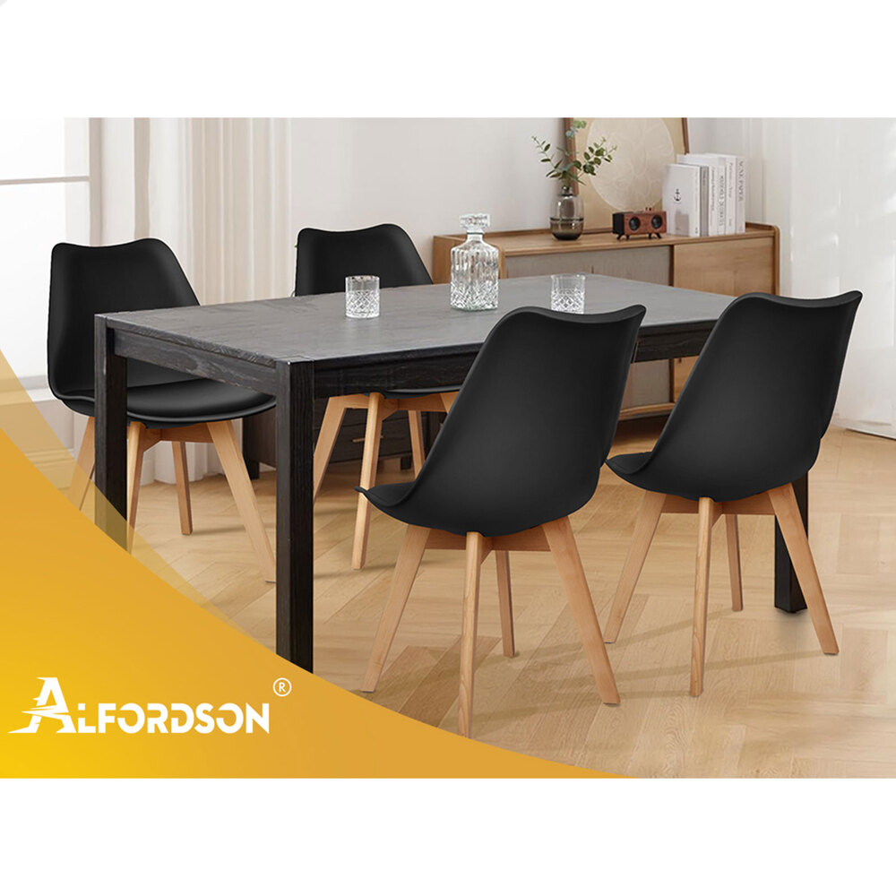 ALFORDSON 4x Dining Chairs Padding Retro PU Leather Kitchen Lounge Cafe Wooden - Picture 35 of 82