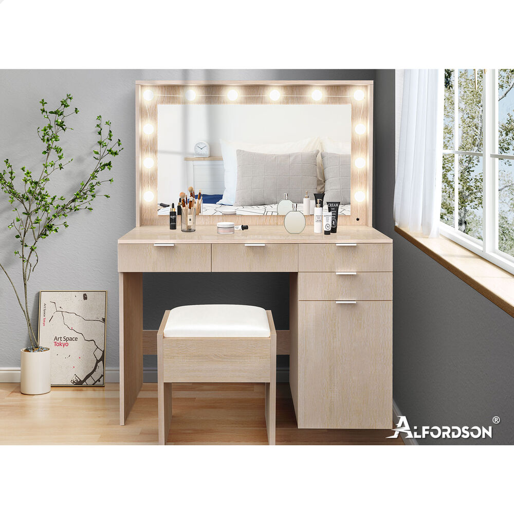 ALFORDSON Dressing Table Stool Set Makeup Mirror Storage Vanity Desk LED Bulbs - Picture 89 of 520