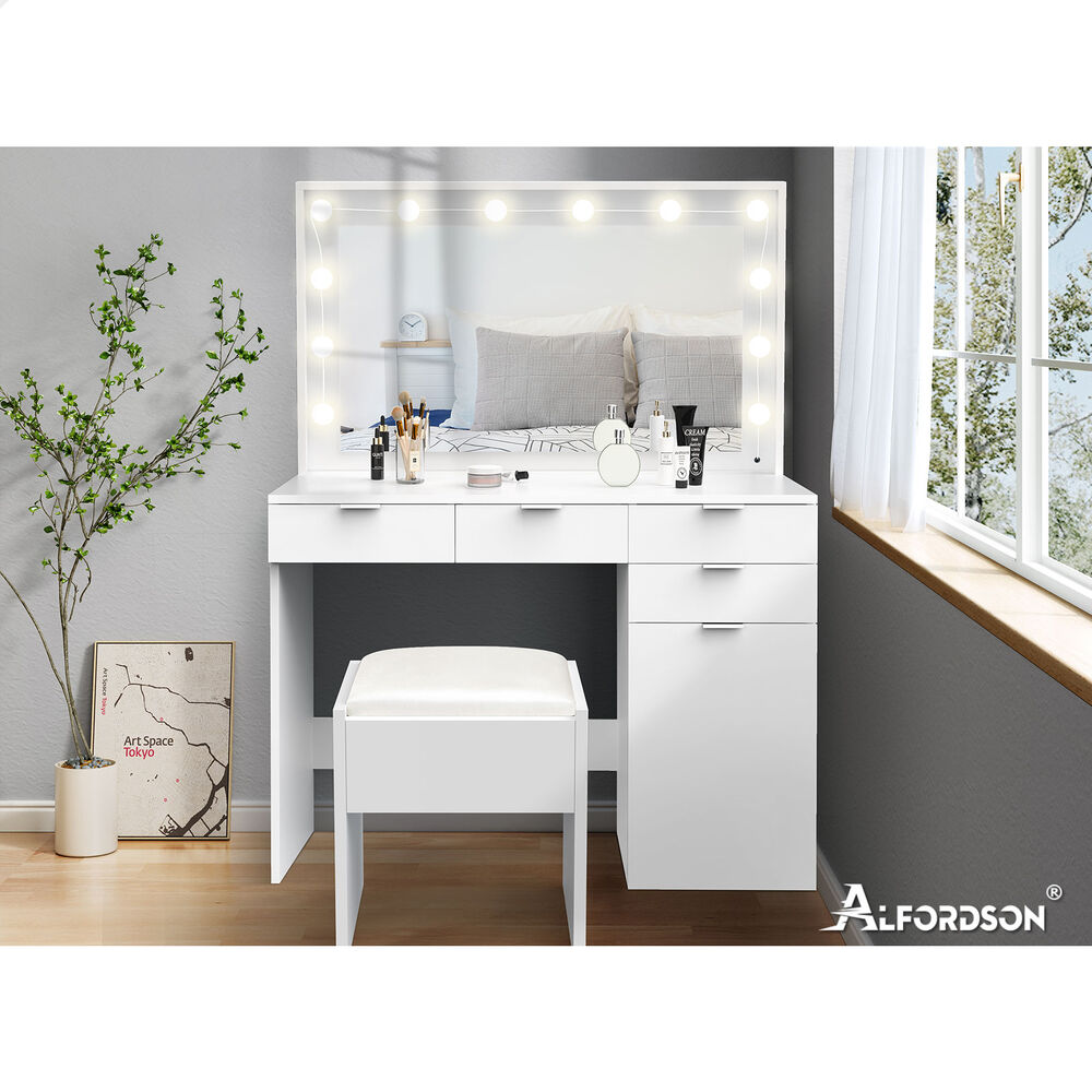 ALFORDSON Dressing Table Stool Set Makeup Mirror Storage Vanity Desk LED Bulbs - Picture 113 of 520