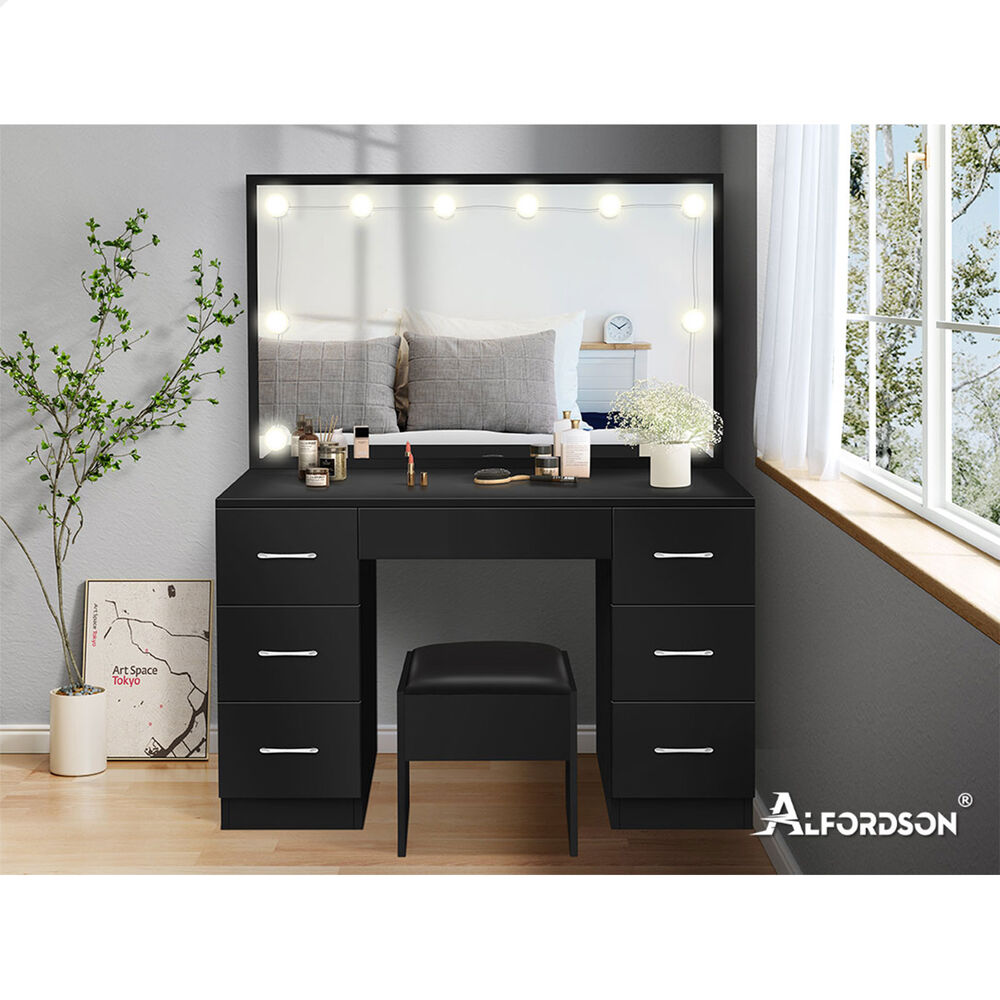 ALFORDSON Dressing Table Stool Set Makeup Mirror Storage Vanity Desk LED Bulbs - Picture 392 of 520